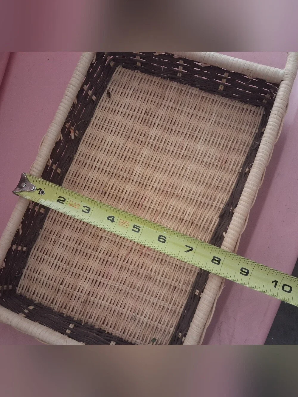 Woven Rectangular Serving Basket in Natural and Dark Brown